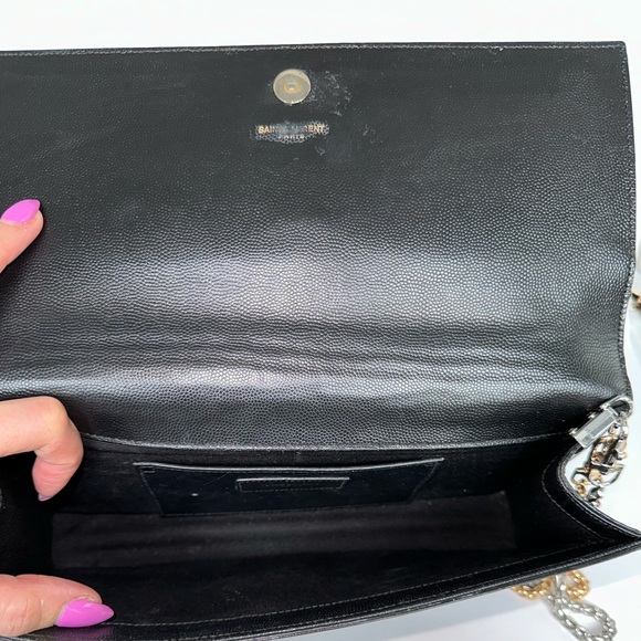 π― YSL Saint Laurent Large Black Leather Clutch on Chain w/ auth cert - Picture 7 of 14